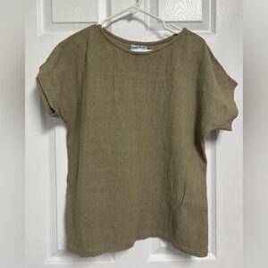 Vintage Olive Green Minimalist Blouse Coastal Boho Relaxed Fit Size Women’s M